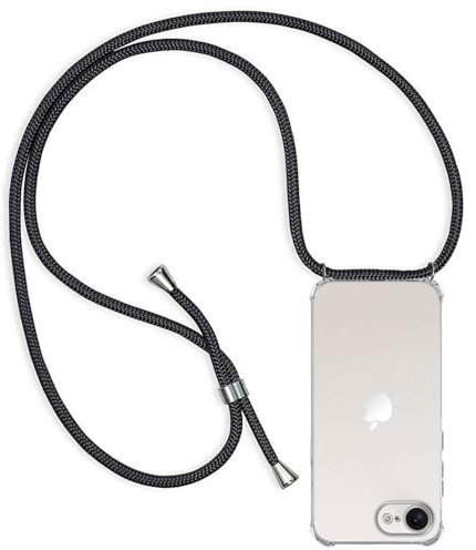 ZYIMOU für iPhone 16e / iPhone 17e Hülle mit Band, Handyhülle iPhone 16e / iPhone 17e Handykette Hülle mit Kette Schutzhülle Kordel zum Umhängen Transparent Weich TPU Silikon Bumper, Schwarz