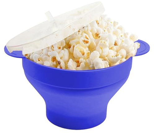Popcorn Bowl Microwavable | Silicone Microwave Popcorn Popper - Silicone Bowl Heat-Resistant, Dishwasher Safe, Foldable Food Container for Family Movie Night