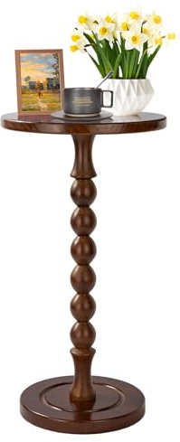 Lampaggio Tavolino rotondo per piccoli spazi, tavolino con piedistallo in legno di quercia, comodino moderno per soggiorno, camera da letto, ufficio e angoli, montaggio senza attrezzi, marrone