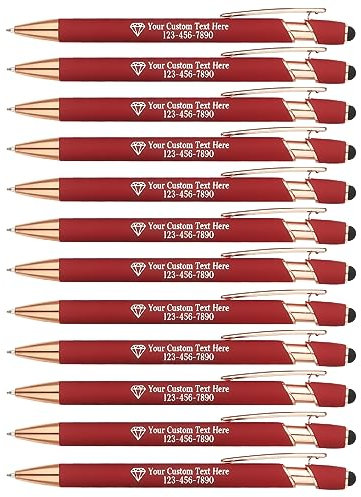 EinzigGeschenk Personalisierte Kugelschreiber mit Gravur | 12er-Pack Metall-Kugelschreiber | Inklusive Logo & Textgravur | Geschenk für Lehrer, Abschluss oder Mitarbeiter (Dunkelrot)