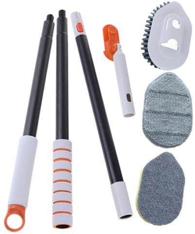 HOOTNEE Brosse De Nettoyage Multi-usages pour Sol De Salle De Bain Manche Extensible Et Tête Brosse à Poils Durs Chiffon Microfibre, Plastique Solide pour Joints Et Coins, Nettoyage Quotidien