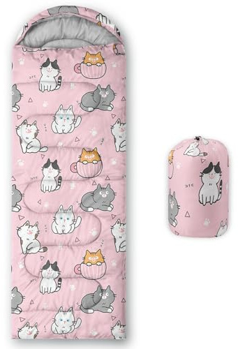 HOSIMA Saco de Dormir para Niños y Niñas, Impermeable, Ideal para Camping, Senderismo y Actividades al Aire Libre, con Bolsa de Compresión (AB002)