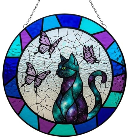 Easter Cat and Acrylic Hanging Handmade Window Suncatcher Decorative Ornament for Home Universal Design (Blue, 20cm)