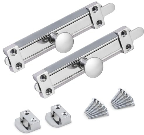 ZAVIA Chrome Door Bolt Lock (Pack of 2) | 6-inch (150mm) Surface Mounted Internal Sliding Bolt Lock for Bedroom, Bathroom, Cabinets, Cupboards & Other Wooden Doors
