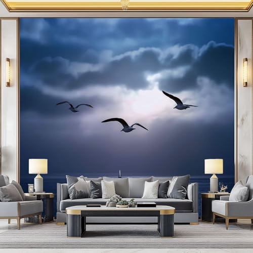 Fotomurales infantiles Aves Mar Misterioso Papel pintado 3D Tv Fondo Pared Moderno Doficina ormitorio Murales Fotomurales Decorativos 300 x 210 cm