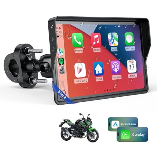 WonVon 5 Inch Motorcycle Carplay GPS Navigation System with Apple Carplay and Android Auto Portable Screen with Dual Bluetooth, Navigation, Siri, Google Assistant（Not Inchluded TPMS）