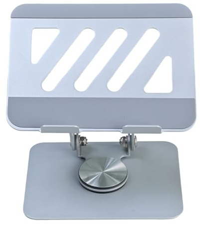 Supporto Tablet da Tavolo Girevole a 360°, Regolabile Porta Scrivania per Tablet, Pieghevole Supporto iPad in Alluminio Portatile iPad Porta tablet da Tavolo per IPad, iPhone Kindle 4 a 13 - Argento