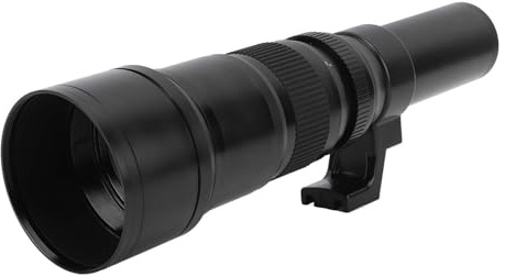 Plyisty Teleobjetivo de 500 Mm F/6.3 para Fotogramante de Aves y Silvestre, Enfoque Manual con Montura para Trypode y Parasol Extra, Compatible con Cámaras Microscan (Black)