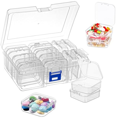 15 Stück Kleine Aufbewahrungsboxen, Aufbewahrungsbox mit Deckel Klein | Mini Aufbewahrungsbox, aus Klarem Kunststoff, Kleine Box für Kleinteile, Ohrringe, Ringe, Perlen, Schrauben (5,5 x 5,5 x 2cm)