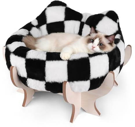 Bartuke Letto rialzato per gatti da interni, divano letto per animali domestici con cuscino soffice rimovibile, supporto in legno, 45,7 x 27,9 cm, divano rialzato per gattini, cuscino morbido a