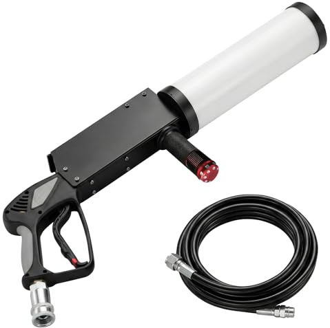 Machine à Fumée CO2 Portable, Pistolet à Fumée avec 4 LED RGB et Tuyau de 3 m, Portée de 6-8 m - Idéale pour Bars DJ Fêtes Concerts Mariages, Halloween et Noël - Matériel de Spectacle et d'Événements