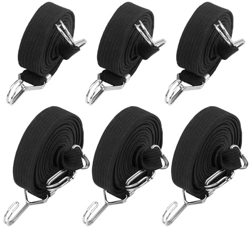 NGOSUET 6 Stück Spanngummi Flachband mit Haken Schwarz, 2m und 3m Lang Gummispanner Flach Expander mit Haken Verstellbar, Gummiband Gepäckspanner für Fahrrad Motorrad