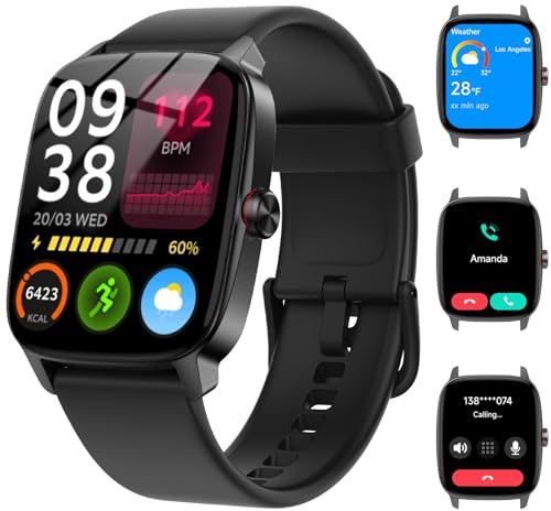 Smart Watches for Women Men with Bluetooth Call & AI Voice, 1.85 HD Fitness Tracker with Heart Rate SpO2 Sleep Monitor, 100+ Sports Modes,Mini Games, IP68 Waterproof Smartwatch for Android iOS Phones