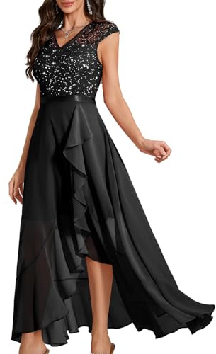 Bbonlinedress Abendkleid elegant für Hochzeit Glitzer Kleid Chiffon Abschlusskleid lang festliches Brautkleid Spitze Party Cocktailkleid