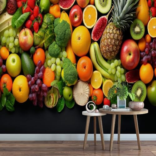 Papier Peint Panoramique Légumes Et Fruits 200x140 cm 3D Papier Peint Intissé Coloré Photo Trompe l'oeil Poster Grand Mural Salon Chambre Enfant Chambre Décoration Murale a-10274