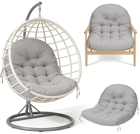 Yigowyigo Egg Chair Cushion, Hanging Chair Cushion 120x85x18cm Waterproof Hammock Chair Cushion Replacement (Only Cushion) Thicken Hanging Seat Cushion for Garden Outdoor Indoor, Grey