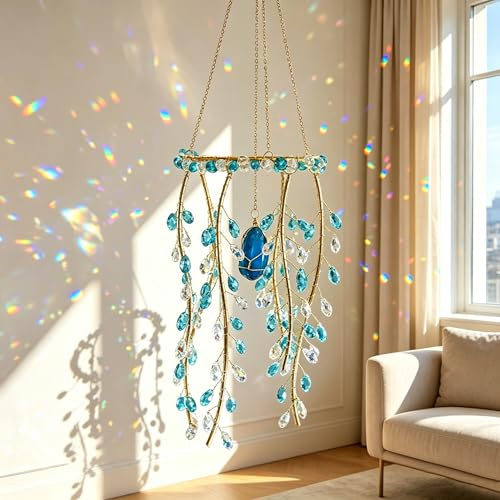 Acchiappasole in cristallo di salice fatto a mano, creatore di arcobaleno boho ornamento da appendere, decorazione per finestra con ramo di salice staccabile per casa camera da letto giardino, regalo