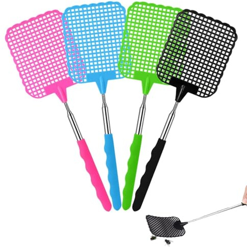 4 Piezas matamoscas Extensible,atrapamoscas,matamoscas de Colores en plástico Resistente,para Cocina terraza hogar Camping,Control Manual de Moscas Mosquitos