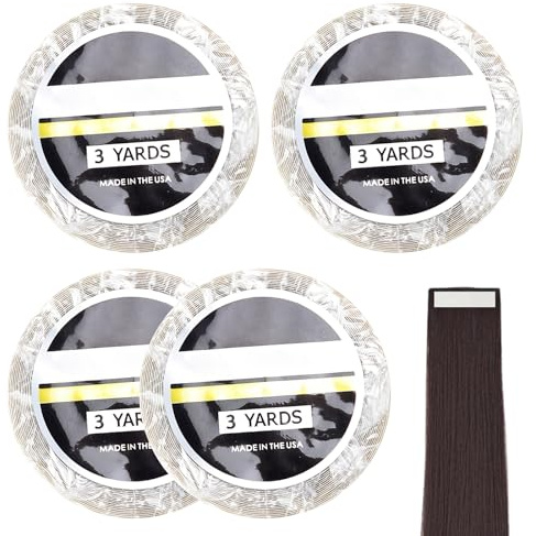 4 Rolls Hair Extension Tapes, Double Sided Tape for Hair Extensions, Strong Waterproof Wig Adhesive for Salon (White, 0.8cm*3Yard)