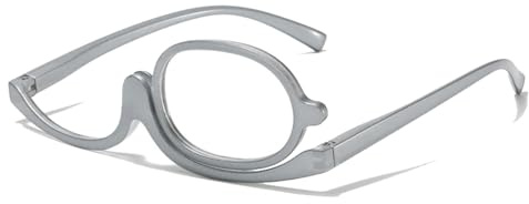 Generisch Make Up Brille, Makeup Lesebrille Frauen, Lesebrillen Damen Schminkbrille, Lesebrille Flip Nach Unten, Drehbare Make-Up-Brillen für Frauen Make-up Essential(Silver-gray,3.5x)
