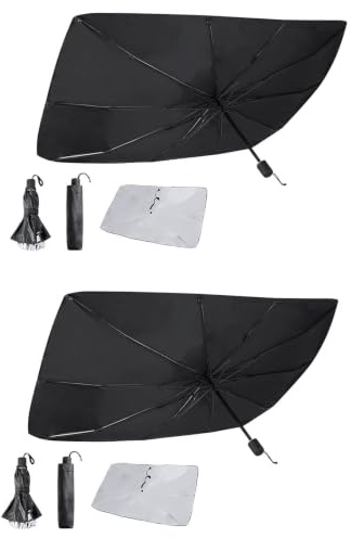 ADRI. 2 Parasoles Coche Paraguas Delantero 140 x 78 cm. Protección UV, Plegable, con Mecanismo de Apertura Manual y Funda incluida