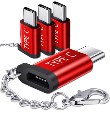 JSAUX USB C Adapter auf Micro USB, [4 Pack] USB Typ C Konverter für Keychain 56K Widerstand kompatibel mit Samsung Galaxy S10 S9 S8 Plus/Note 10 9 8/A3 A5, Huawei P9/P10, Xperia XZ, LG G5 G6 (Rot)