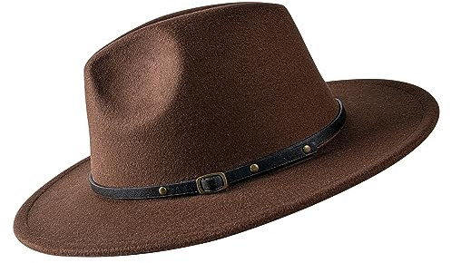 besbomig Damen Herrenhüte Winter Mode Filzhut Winterhut Wintermütze - Fedora Hut mit breiter Krempe Filzhut Outdoorhut-Kaffee-Einheitsgröße
