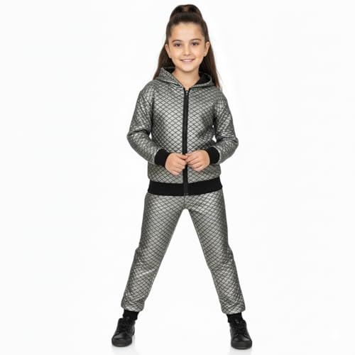 A2Z 4 Kids® Barn Pojkar Flickor Träningsoverall Designer - T.S Shiny Quilted Silver 7-8