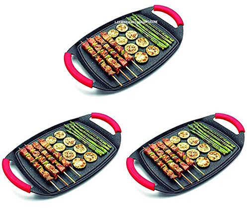 Suinga 3er-Pack Grillplatte mit Steinbeschichtung, 36 cm, geeignet für alle Herdarten: Induktion, Glaskeramik, Gas, Elektroherd, Halogen Grillplatte mit Antihaftbeschichtung.