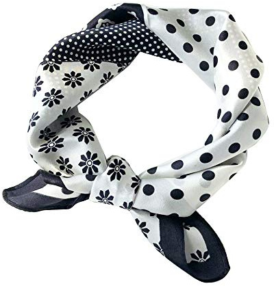 MEISEE Pure Mulberry Silk Scarfs Women Small Square Scarf 21 x 21 Breathable Lightweight Neckerchief Printed Headscarf (B-40 Black and White)
