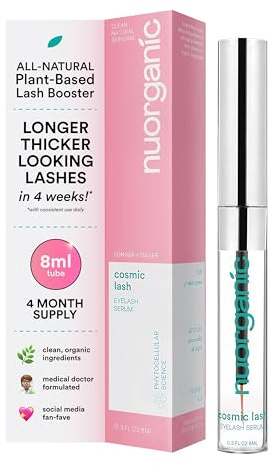 nuorganic 'Cosmic Lash' Eyelash Serum for Growth, Prostaglandin-Free, Natural, Longer, Thicker Lashes, Vegan, Hormone-Free, Lasts 4 Months, XL Bottle, 0.30 fl. oz / 8ml
