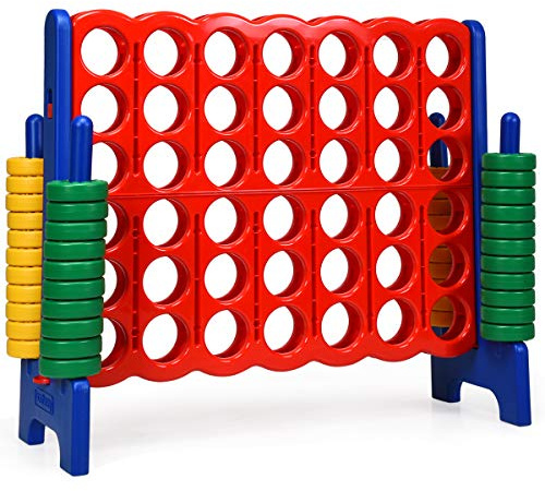 COSTWAY Jumbo 4-to-Score Giant Game Set, 4 in A Row for Kids and Adults, 3.5FT Tall Indoor & Outdoor Game Set with 42 Jumbo Rings & Quick-Release Slider, Perfect for Holiday Party & Family Game