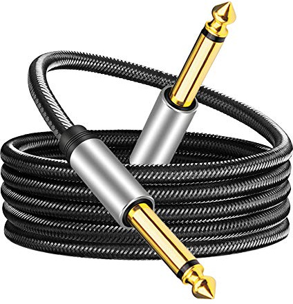 6.35mm Instrument Cable 50Ft,Silver Color Premium 6.35mm Mono Jack 1/4 TS Cable Unbalanced Guitar Patch Cords/Instrument Cable Male to Male with Zinc Alloy Housing and Nylon Braided(50Ft/15M)