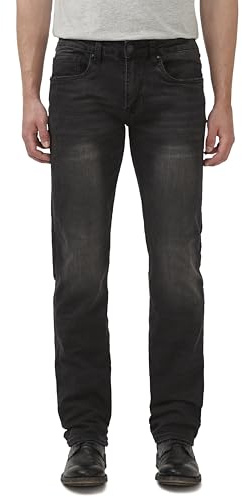 Buffalo David Bitton Men's Six Slim Straight Jean, Crinkled And Sanded Black, 36 30