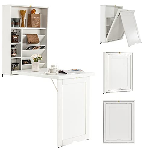 GIANTEX-Mesa de Pared Plegable 7 Compartimentos, Alfombrilla Antideslizante, se Puede Utilizar en el Estudio, la Cocina y la Sala de Estar