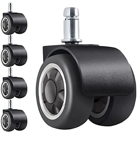 Office Chair Caster Wheel, Rubber Tire Widened Design for Protecting Floors Replaceable Accessories with 11mm x 22mm (7/16 X 7/8) Standard Stem Size Easy Install Set of 5