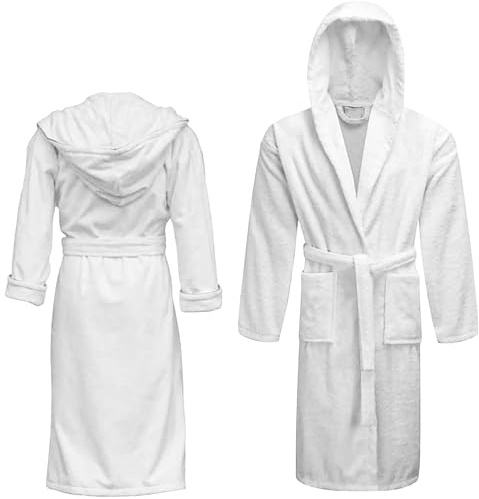Hieftan Luxury Hooded Bathrobe for Women & Men - Ultra-Soft Towelling Robe with Pockets, Long Kimono Housecoat for Spa, Bathroom, and Lounge for Adults