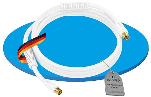 Sonero Antennenkabel IEC Stecker/IEC Buchse mit Ferrite 7,50m, weiß, 7,50 m