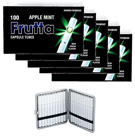 Sunmondo Frutta Click Zigarettenhülsen Apfel-Minze – 500 Stück (5 × 100) inkl. Zigarettenetui