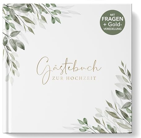 luftundliebe Gästebuch Hochzeit mit Fragen zum ausfüllen, Gästebuch, Hochzeit Gästebuch, Vintage, Goldfolienveredelung, Hochzeitsgästebuch, Hardcover - Eukalyptus