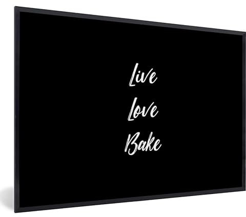 MuchoWow Poster encadré Citations - Cuisine - Live Love Bake - Proverbes - Pâtisserie Tableau deco avec cadre 30x20 cm affiche decoration murale