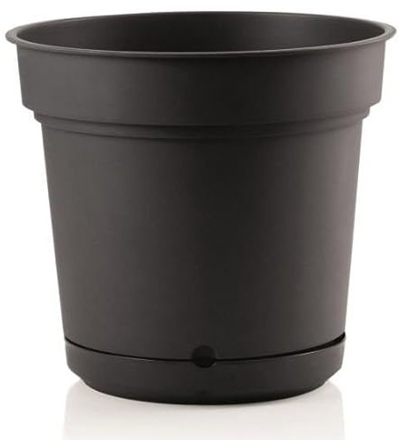 Vaso tondo con sottovaso Hydral Element in plastica colorati da esterno e giardino per piante e fiori Made in Italy Antracite 18 cm