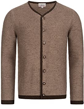 Nübler Trachtenstrickjacke Herren - Strickjacke Herren im Landhausstil, gerader Schnitt mit Knöpfen in Hirschhornoptik - Moderne bayrische Tracht, Ignaz Braun, Größe:L