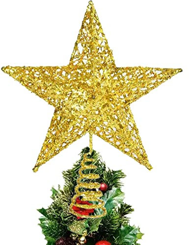 Étoile Sapin de Noël,Topper Sapin de Noel Étoile,Arbre Topper Decoration, Étoile de Noël pour Sapin Doré Pailleté,Pointe de Sapin de Noël en Forme d’étoile à Paillettes,20x 25 cm (Or)