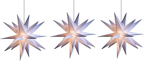 Novaliv 3X Weihnachtssterne beleuchtet LED Dekostern 55cm Weiss hochwertige Kunststoffsterne mit Timer Funktion 3D Stern 18 Zackig Leuchtsterne Faltstern Weihnachtslichter Winterbeleuchtung 3D Stern
