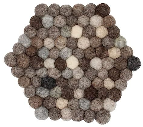 Grült Home Topfuntersetzer - Filz untersetzer für Tassen, Töpfe, Pfannen und Tassen handgefilzt in Nepal (Grau, Hexagonal 20 cm)