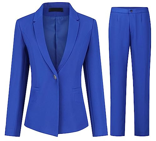 YUNCLOS Damenanzüge, 2-teiliges Set, Business, Freizeit, langärmelig, Blazer und Hose, Anzug für Arbeit, Büro, Königsblau, Mittel