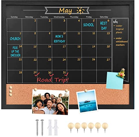Umtiti HBZHB-BK4555-US Kreidetafel, Kalender und Pinnwand, 45,7 x 55,9 cm, schwarzer Holzrahmen, magnetische Kreidetafel, perfekt für Büro, Zuhause, Schule, Nachrichtenbrett