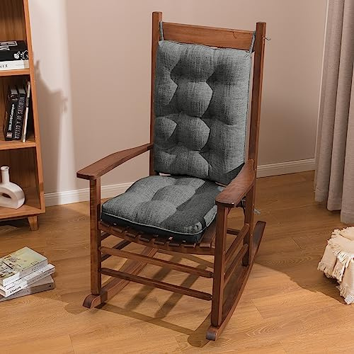Basic Beyond Rocking Chair Cushions Set of 2, Porch Rocker Cushions for Wooden Rocking Chairs Outdoor with Thick Padding, Back Cushion with Ties, Tufted Seat Cushion with Non-Slip Backing(Dark Grey)