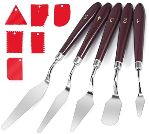 Siumir Palette Knife 11 Pcs Set, 5 Painting Knives+ 6 Scrapers, Pallet Knife, Wooden Handle Paint Spatula for Oil/Acrylic/Canvas Painting Art Color Mixing